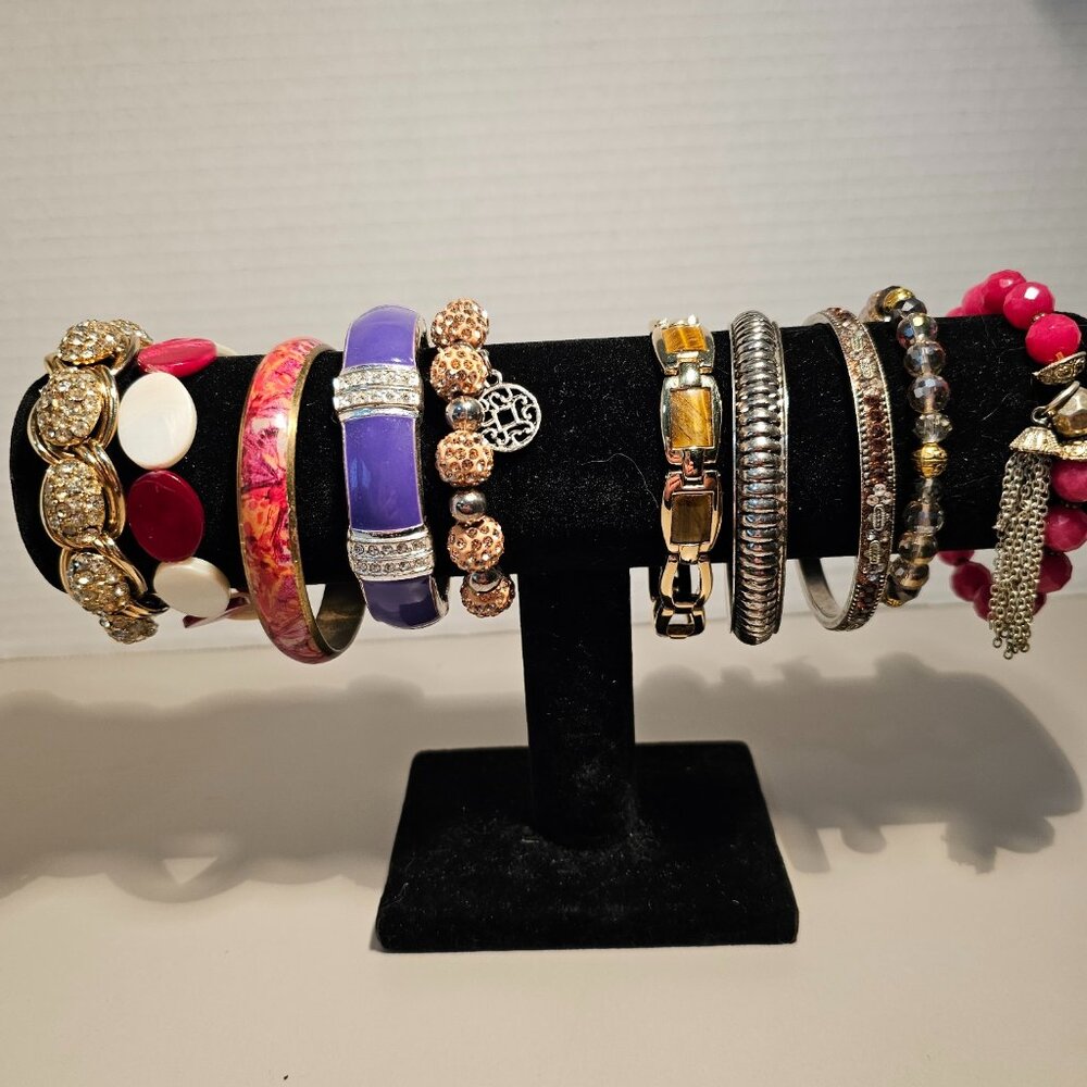 Costume Jewelry Bracelet Lot - 10 Wearable Bracelets Assorted Sizes
